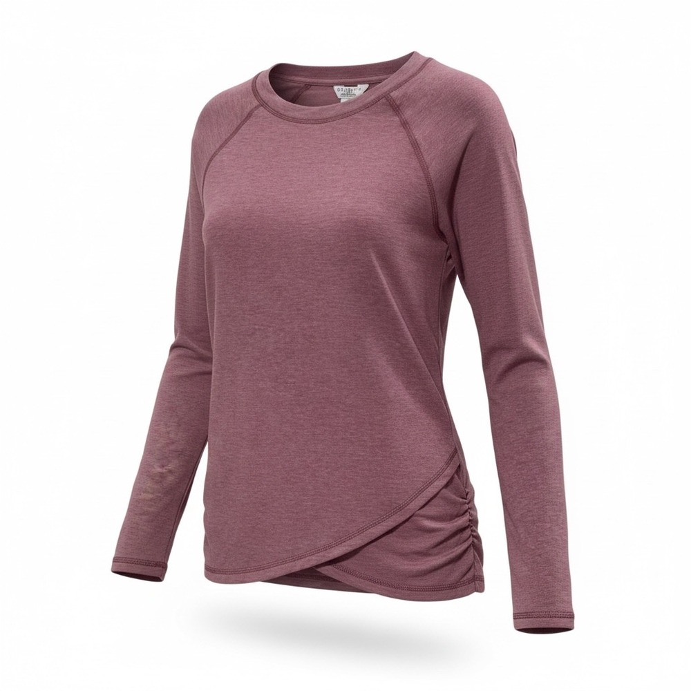 Danskin Womens Long Sleeve Tulip Hem Top Heathered Mauve Pink Size M 9178